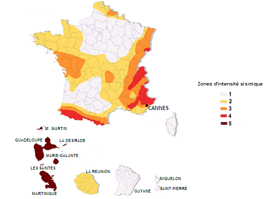 Zones d'intensité sismique France